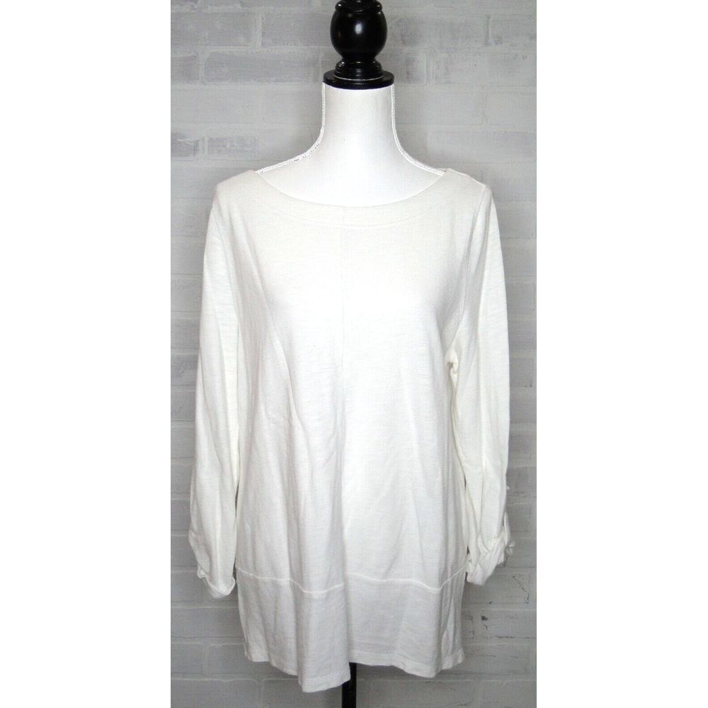Talbots Sweater Women Size 1X Knit Cream White 100% Cotton